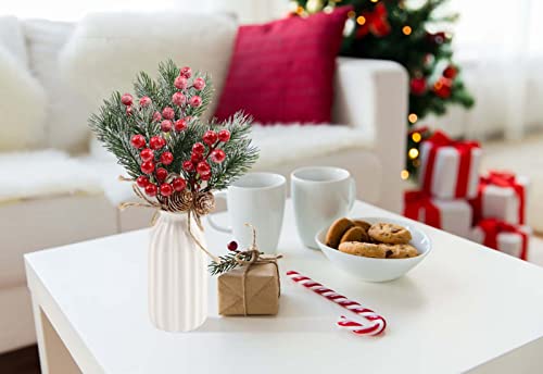 Feizeisun 10PCS Glitter Red Christmas Berries Stems Toppers Artificial Pine Picks and Sprays Holly Xmas Berry Picks with Pinecones Christmas Foliage for Crafts Garland Wreath Home Decor