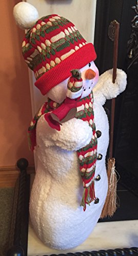 Large Smiley Fireside Snowman dressed in hat & scarf with broom Christmas Decoration