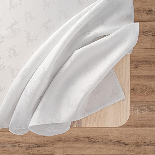 Embossed Metallic Deer Christmas Tablecloth - White & Silver