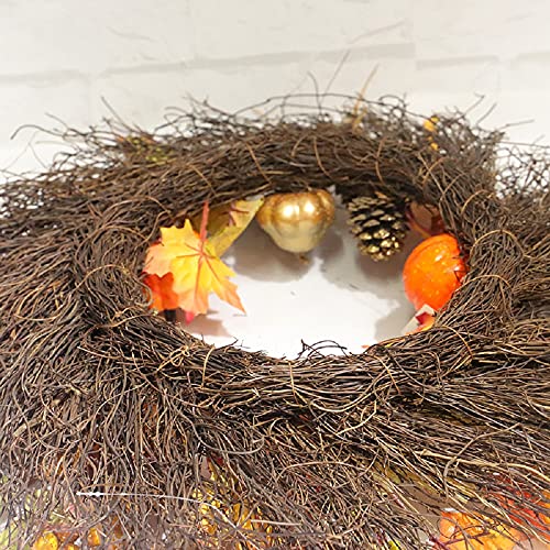 AIRICA 40/45CM Autumn Door Wreaths, Fall Maple Leaf Pumpkin Berry Garland Artificial Harvest Wreath Front Door for Halloween Christmas Thanksgiving Wall Home Outdoor&Indoor Decorations (Type B-45CM)