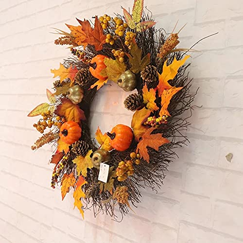 AIRICA 40/45CM Autumn Door Wreaths, Fall Maple Leaf Pumpkin Berry Garland Artificial Harvest Wreath Front Door for Halloween Christmas Thanksgiving Wall Home Outdoor&Indoor Decorations (Type B-45CM)