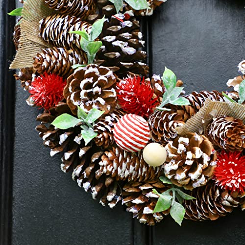 15" Decorated Red Winter Rose, Cotton & Pine Cone Artificial Winter Wreath (BM90)