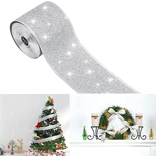Christmas Glitter Sparkling Ribbon Roll - 63mm Wide