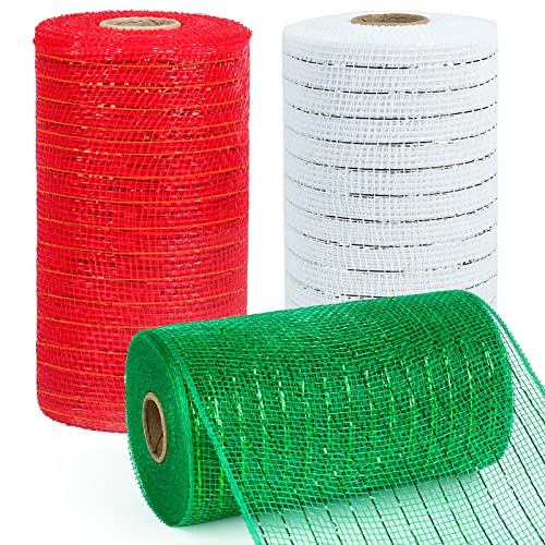 Christmas Deco Mesh Ribbon for Wreaths - 3 Rolls