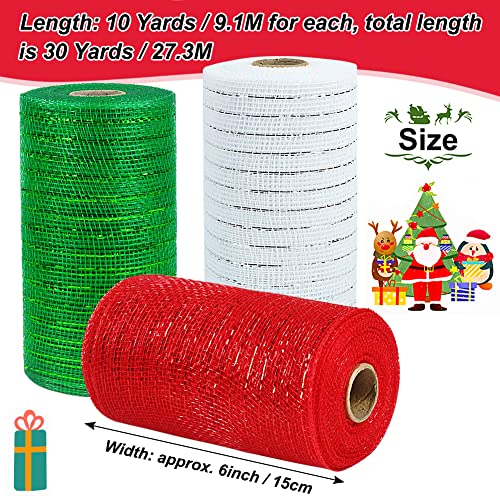 Christmas Deco Mesh Ribbon for Wreaths - 3 Rolls