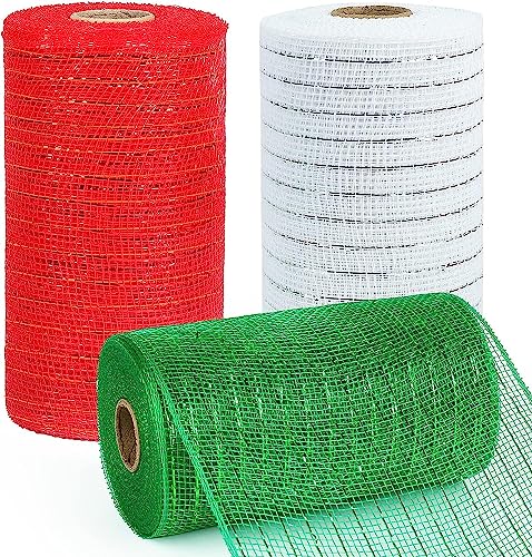 Christmas Deco Mesh Ribbon for Wreaths - 3 Rolls