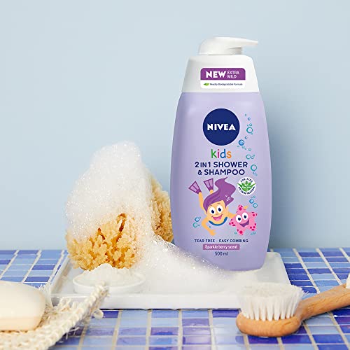 NIVEA Kids 2 In 1 Shower & Shampoo Very Berry (500ml), Children's Shower Gel and Kid's Shampoo, Protects Against Tears and Tangles, with Bio Aloe Vera and Chamomile