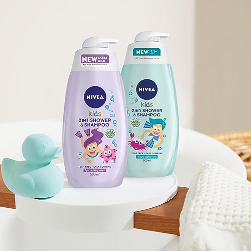 NIVEA Kids 2 In 1 Shower & Shampoo Very Berry (500ml), Children's Shower Gel and Kid's Shampoo, Protects Against Tears and Tangles, with Bio Aloe Vera and Chamomile