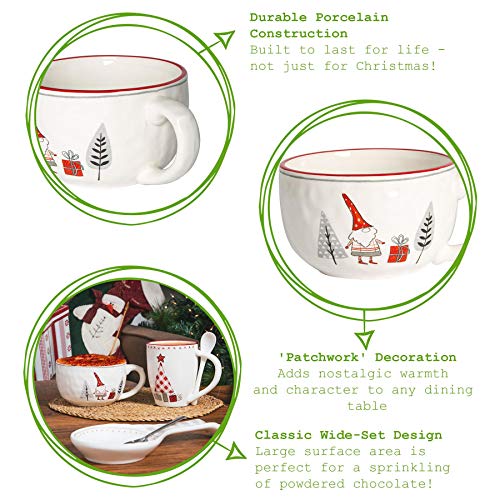 Festive Patchwork Christmas Cappuccino Cups Set - 2x 500ml