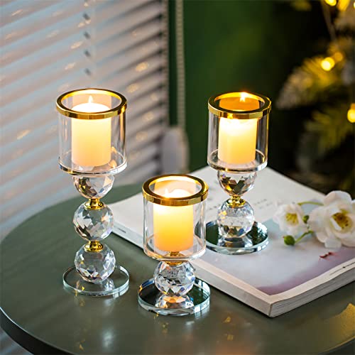 Sparkling 3-Piece Crystal Candle Holder Set: Festive Gold Rim