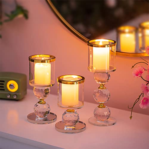 Sparkling 3-Piece Crystal Candle Holder Set: Festive Gold Rim