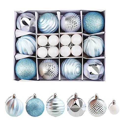 TXErfolg 10pcs 6CM Christmas Balls 16pcs 3CM Sparkling Christmas Tree Balls Christmas Tree Ornaments Blue White Mini Christmas Tree Balls Wedding Party Decorations Hanging Ball Decorations