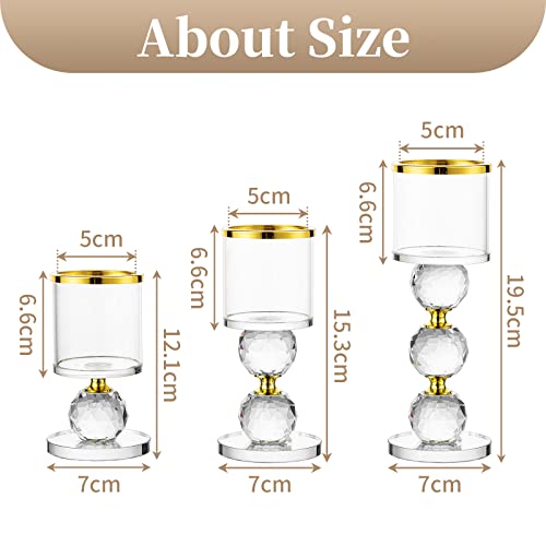 Sparkling 3-Piece Crystal Candle Holder Set: Festive Gold Rim