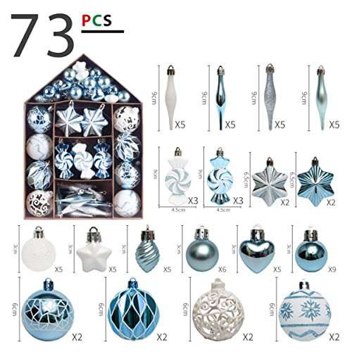 Fouriding 73pcs Christmas Ball Ornaments Set,Baubles Balls Shatterproof Plastic Christmas Ball Ornaments Hanging Decorations for Xmas Tree,Wreath,Garland (Blue White)