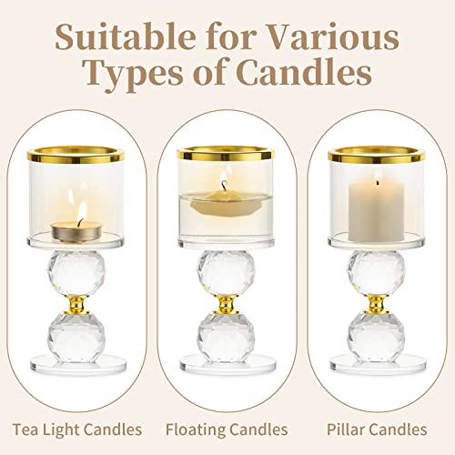 Sparkling 3-Piece Crystal Candle Holder Set: Festive Gold Rim
