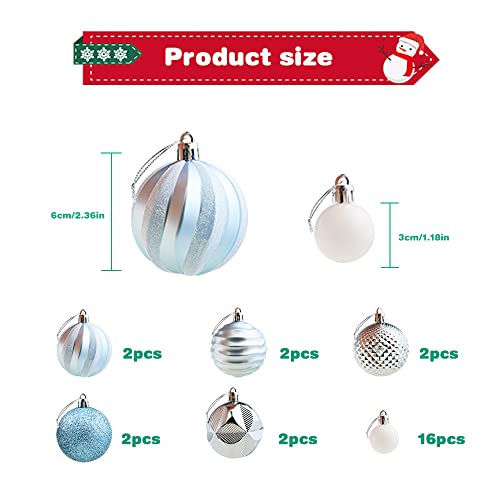 TXErfolg 10pcs 6CM Christmas Balls 16pcs 3CM Sparkling Christmas Tree Balls Christmas Tree Ornaments Blue White Mini Christmas Tree Balls Wedding Party Decorations Hanging Ball Decorations