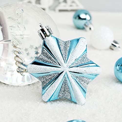 Fouriding 73pcs Christmas Ball Ornaments Set,Baubles Balls Shatterproof Plastic Christmas Ball Ornaments Hanging Decorations for Xmas Tree,Wreath,Garland (Blue White)