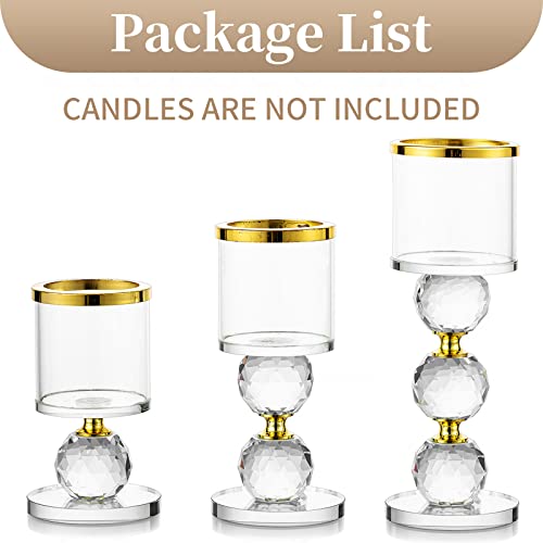 Sparkling 3-Piece Crystal Candle Holder Set: Festive Gold Rim