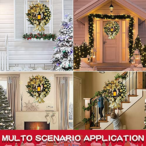 Gold Christmas Wreaths,40cm/16 Inch Door Wreaths and Lantern,Baubles,Berries and Bows,Artificial for  indoor /outdoor Front Door 