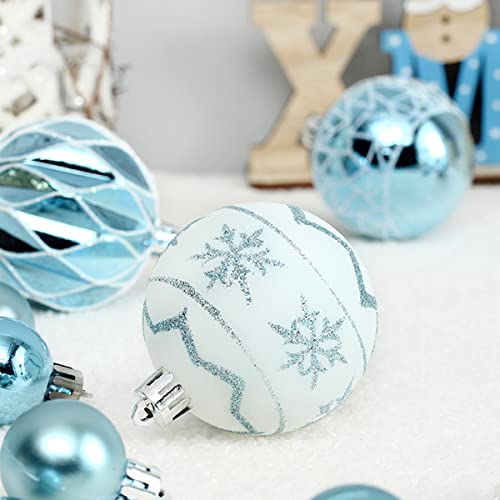 Fouriding 73pcs Christmas Ball Ornaments Set,Baubles Balls Shatterproof Plastic Christmas Ball Ornaments Hanging Decorations for Xmas Tree,Wreath,Garland (Blue White)
