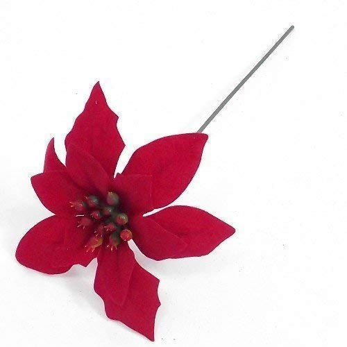10 x Red Velvet Poinsettia Pick - 12cm diameter - Wreaths Garlands Floristry