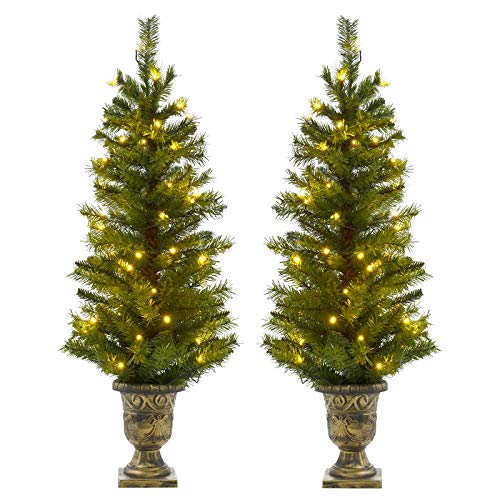 Set of 2 Light Up Prelit Artificial Pine Indoor/Outdoor Pathway Christmas Trees