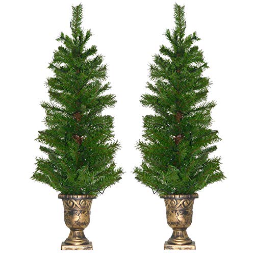 Set of 2 Light Up Prelit Artificial Pine Indoor/Outdoor Pathway Christmas Trees