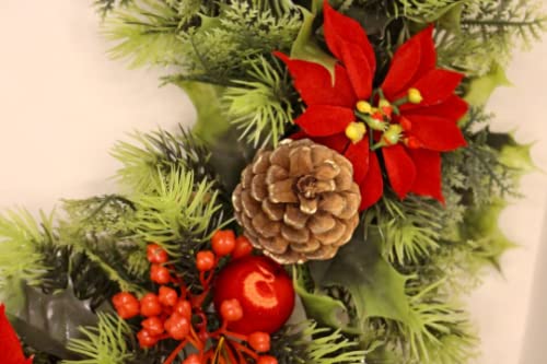  18" Artificial Christmas Wreath Red/Poinsettias/Holly Cones,parcels Ideal for Outdoors/Indoors