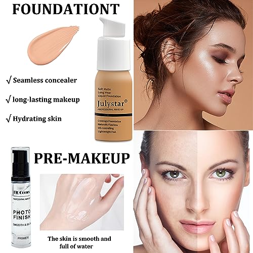 All in One Makeup Set,Cosmetic Make up Gift Set for Women Beginners,Includes Eyeshadow Palette Foundation & Face Primer Eyeliner Stamp lip gloss Set Eyebrow Soap Makeup Sponge brushes Set