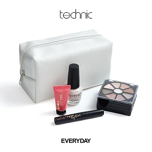 Technic Cosmetic Bag Set - Full Make Up Kit - 14 Mini Essentials for Eyes, Lips, Face & Nails In a Portable Storage Bag - Perfect For Overnight Trips and Holidays - Vegan and Cruelty Free