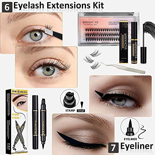 All In One Makeup Kit, Full Makeup Essential Starter Kit for Beginners or Pros, 18 Colors Naked Eyeshadow Palette Nude Face Primer, Makeup Brush, Sponge, Eyebrow Powder, Winged Eyeliner Stamp