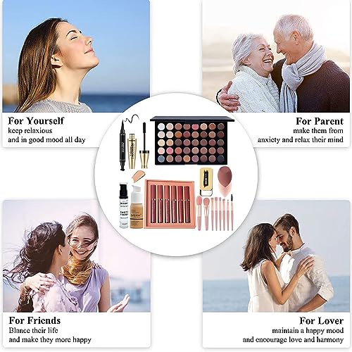 All in One Makeup Set,Cosmetic Make up Gift Set for Women Beginners,Includes Eyeshadow Palette Foundation & Face Primer Eyeliner Stamp lip gloss Set Eyebrow Soap Makeup Sponge brushes Set