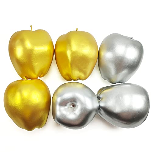 Lorigun 6 Pcs Artificial Golden Silver Apples, Fake Apples Artificial Golden Fruits for Christmas Décor Home Party Golden Silver Fruits Decoration Festival Props