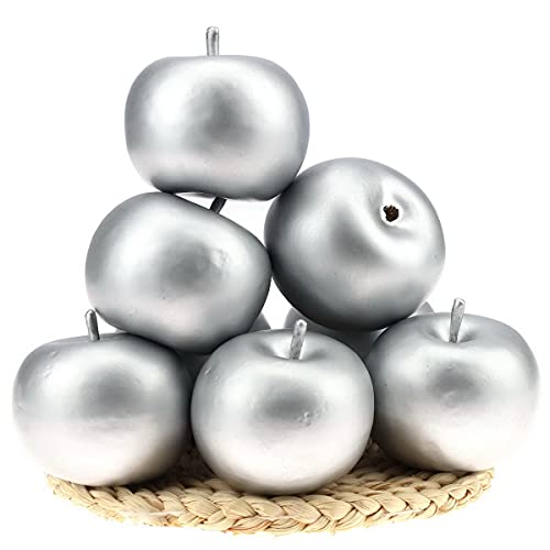 Gresorth 6 PCS Artificial Silver Apple Fake Apples Fruit Home Party Christmas Decoration