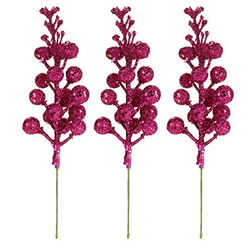 SUREH 24 pcs Christmas Glitter Berries Stems 7.8inch Mini Artificial Glittery Berry Picks Wire Foam Red Holly Berry Branches Picks Christmas Tree Ornament for Flower Arrangements Wreath Crafts