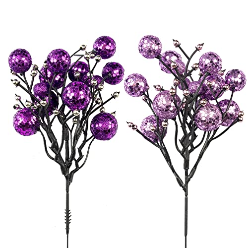 Art Beauty Purple Christmas Berry Picks Decorations Pack of 9 Artificial Glittered Berries Stems Crafts Tree Decoration Ornaments for Xmas Tree Topper Wedding Centerpiece