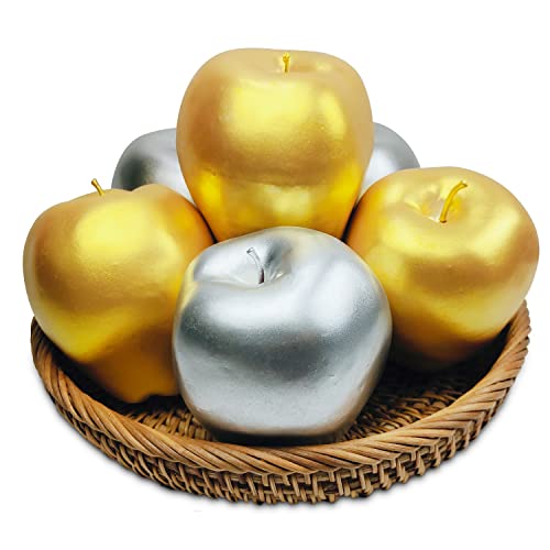 Lorigun 6 Pcs Artificial Golden Silver Apples, Fake Apples Artificial Golden Fruits for Christmas Décor Home Party Golden Silver Fruits Decoration Festival Props