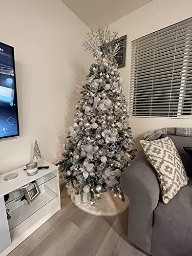 Feizeisun 100 Pack Christmas Tree Picks, Artificial Glitter Berries Stems, Christmas Branches Glittery Twigs Sticks for Christmas Tree Ornaments Vase DIY Wreath Crafts Holiday Home Decor (Silver)