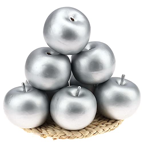 Gresorth 6 PCS Artificial Silver Apple Fake Apples Fruit Home Party Christmas Decoration