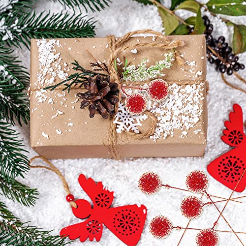 VDSOW Christmas Artificial Holly Berries 100Pcs Frosted Red Berry Picks Wreath Making Supplies Crafting Mini Artificial Berries Fruit Flower Ornament for Xmas Tree Wreaths Decorations DIY Craft