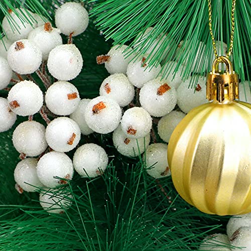 DPKOW 240 Pieces,Mini Frosted Berry Artificial Frosted Holly Berries for Christmas Tree Decoration Wreath Garland Making (White and Silver)