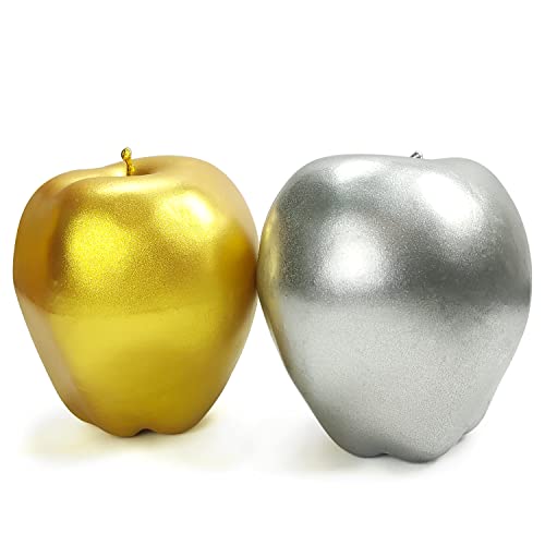 Lorigun 6 Pcs Artificial Golden Silver Apples, Fake Apples Artificial Golden Fruits for Christmas Décor Home Party Golden Silver Fruits Decoration Festival Props