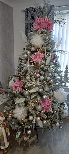 Feizeisun 100 Pack Christmas Tree Picks, Artificial Glitter Berries Stems, Christmas Branches Glittery Twigs Sticks for Christmas Tree Ornaments Vase DIY Wreath Crafts Holiday Home Decor (Silver)
