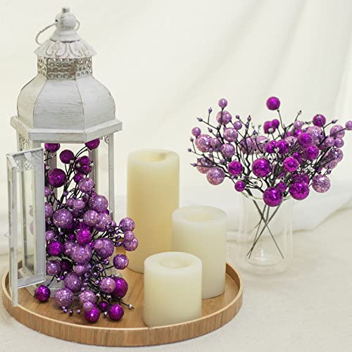 Art Beauty Purple Christmas Berry Picks Decorations Pack of 9 Artificial Glittered Berries Stems Crafts Tree Decoration Ornaments for Xmas Tree Topper Wedding Centerpiece