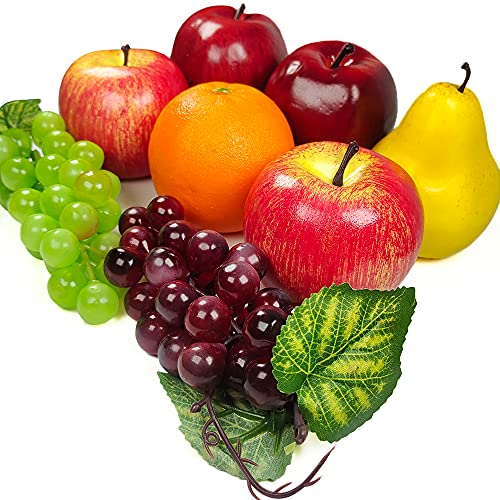 Artificial Fruits Pack, Fake Mixture Fruits for Home Decor, Simulation Fruit Set, Party Chirstmas Decortion, Faux Fruit Modle for Photoshoot, Artificial Apple Pear Grape Orange (6 Kinds,8 Pcs)