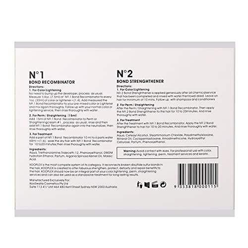Kooplex Salon & Home Use Bond Hair Repair Treatment Kit for Damaged Bleached Hair, For use with Bleach/Colour/Perm/Keratin Treatment, Protection for All Hair Types, No.1 (120ml) & No.2 (240ml)
