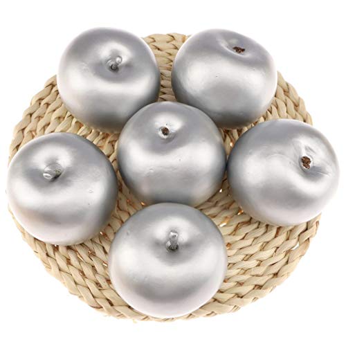Gresorth 6 PCS Artificial Silver Apple Fake Apples Fruit Home Party Christmas Decoration