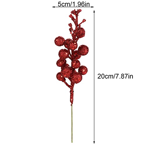 SUREH 24 pcs Christmas Glitter Berries Stems 7.8inch Mini Artificial Glittery Berry Picks Wire Foam Red Holly Berry Branches Picks Christmas Tree Ornament for Flower Arrangements Wreath Crafts