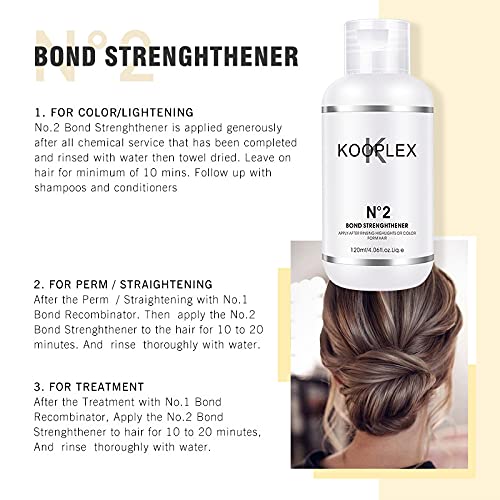 Kooplex Salon & Home Use Bond Hair Repair Treatment Kit for Damaged Bleached Hair, For use with Bleach/Colour/Perm/Keratin Treatment, Protection for All Hair Types, No.1 (120ml) & No.2 (240ml)