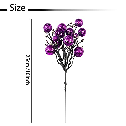 Art Beauty Purple Christmas Berry Picks Decorations Pack of 9 Artificial Glittered Berries Stems Crafts Tree Decoration Ornaments for Xmas Tree Topper Wedding Centerpiece